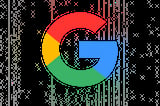 Google logo with colorful segments on a dark digital background with cascading code